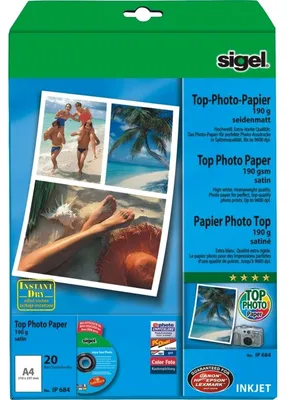 Produktbild von SIGEL IP684 Inkjet Fotopapier Top, seidenmatt, 190 g/m², A4, 20 Blatt