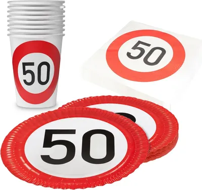 Produktbild von Happy Birthday 50 Partyset 3-teilig – Teller, Becher, Servietten für Jubiläum