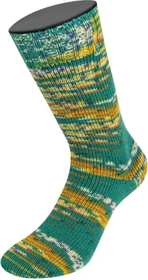 Produktbild von Lana Grossa - Cool Wool 4 Socks Print IIl 7204 opalgrün senfgelb nougat weiß jeansblau