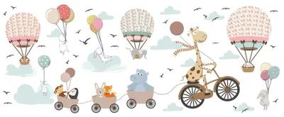 Image de Film anti-regards – Animaux et montgolfière dans les nuages – Autocollant pour fenêtres et cabines de douche – 40 x 100 cm