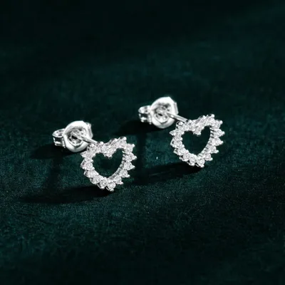 Produktbild von Herz Ohrstecker Damen Silberfarben Zirkonia Ohrringe Herz Schmuck, J0784