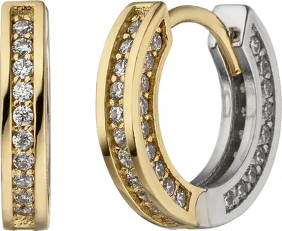 Produktbild von Ohrringe Creolen 13,4x2,5mm 56 Zirkonia 333 Gold gelb/weiß bicolor Ohrschmuck