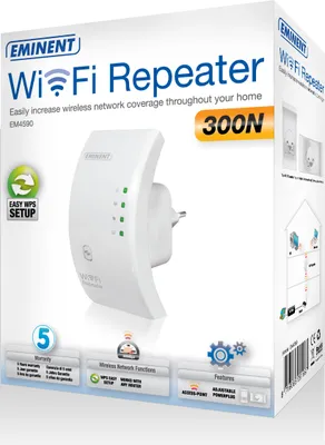 Produktbild von Eminent EM4590, 300 Mbit/Sek, Kabellos, IEEE 802.11n, IEEE 802.11b, IEEE 802.11g, 128-bit WEP, 152-bit WEP, 64-bit WEP, WPA-AES, WPA-TKIP