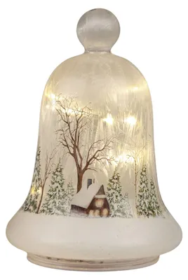 Produktbild von LED Dekoobjekt Glocke Winterlandschaft geeist H. 17cm aus Glas mit Timer Formano