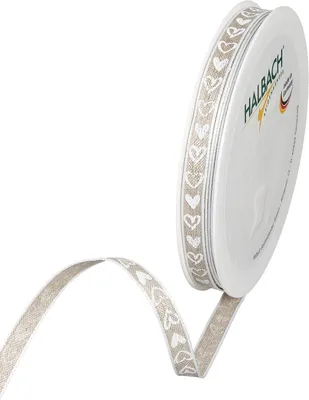 Productafbeelding van Seidenbänder Bedrukte linnen band harten met draadrand - Breedte 10 mm lengte 15 m - Cadeaulint voor Moederdag - Kleur