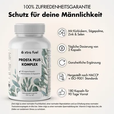 Produktbild von Prosta Plus Komplex - Männer Formel - Mit Kürbiskern, Sägepalme, Zink & Selen – 3x Dosen (540x Prosta Plus Kapseln)