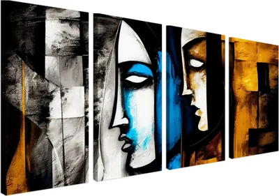 Produktbild von Wandbild Wanddeko Abstraktion auf Leinwand - ökologische Tinte, Wasserfest - 4 Teilig 80x160 cm Leinwandbilder für wohnzimmer, schlafzimmer