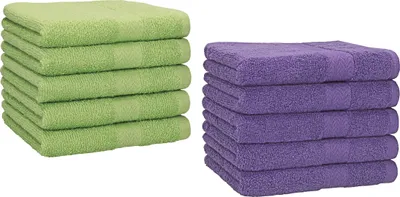 Produktbild von Betz 10 Stück Gästetücher 30x50 cm PREMIUM 100% Baumwolle Set  Farbe: apfelgrün und lila