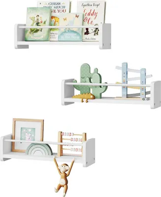 Produktbild von WOLTU Wandregale 3er Set, Hängeregal mit Metallstange, Schweberegal, Weiß