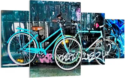 Produktbild von Bild auf Leinwand - Leinwandbild - Fahrräder Graffiti Straße Wand - 160x90cm - Wand Bild - Wanddeko - Leinwanddruck - Bilder - Kunstdruck - Wanddekoration - Leinwand bilder - Wandkunst - DL160x90-2949