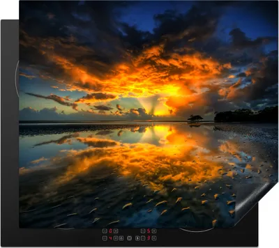 Produktbild von KitchenYeah© Herdabdeckplatte Farbenfroher Sonnenaufgang am Nudgee Beach in der Nähe von Brisbane, Australien , 59x51cm, Küche Deko, Glaskeramikkochfeld Herdabdeckung, Abdeckplatte fùr Kochfeld