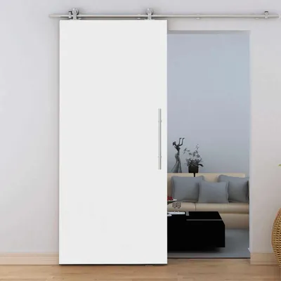 Produktbild von inova Holzschiebetür 900 x 2065 mm, Weiß, Komplettset mit offener Laufschiene in Edelstahloptik und Stangengriff, ohne Softclose