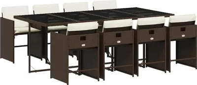 Produktbild von vidaXL 9-tlg. Garten-Essgruppe mit Kissen Braun Poly Rattan