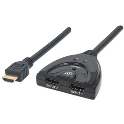 Produktbild von Manhattan 207416 50 cm HDMI AV-Kabel für Schalter, Satellitenempfänger, Spielkonsole, Blu-ray-Player, Set-Top-Box, HDTV, Projektor, Xbox, Audio-/Video-Gerät, PlayStation, Digitaler Videorecorder, ... - Zweiter Anschluss: 2 x HDMI 1.3b Digital Audio/Video - Female - 2,5 Gbit/s - Unterstützt bis zu1920 x 1080 - Golden Beschichteter Kontakt - Schwarz
