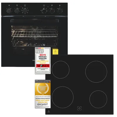 Produktbild von Exquisit Einbauherdset EHE256-U-020-Set schwarz | 59 l Garraumvolumen | Energieklasse A | Restwärmeanzeige | Backofenbeleuchtung | Kochfeld ohne Rahme