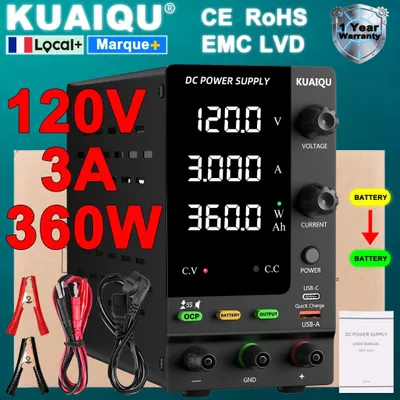 Produktbild von Stabilisiertes Labornetzteil - Regelbares DC Netzgerät - 0–120V 0–3A 360W - Einzelausgang - Batterieladegerät - 220V Eingang - 120V 3A 360W