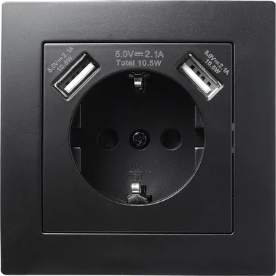 Obrázek produktu pro Zásuvka s uzemňovacím kontaktem a 2x USB McPower ''Flair'', 250V, 5V/2,1A, pod omítku, matně černá