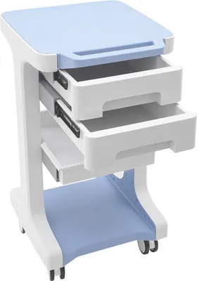 Immagine prodotto di Carrello di servizio su ruote - Carrello salone e medico a 3 ripiani con 2 cassetti - Struttura in plastica - Capacità di carico fino a 50 kg - Blu