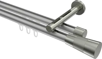 Produktbild von Interdeco Innenlaufstange / Gardinenstange mit Innenlauf Silbergrau / Edelstahl-Optik, Typ Siteno Tanara (Konus Bicolor), 20 mm Ø 2-läufig, 180 cm