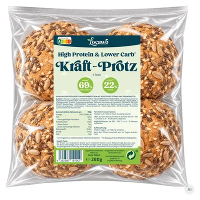 Produktbild von Locawo High Protein Low Carb Kraft-Protz Brötchen 280g