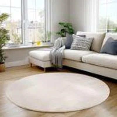 Produktbild von Carpettex Teppich Kurzflor, Einfarbig, Waschbar, Rutschfest, Für Wohnzimmer, Schlafzimmer,Kinderzimmer, Größe: 200 cm Rund, Farbe: Creme