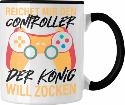 Produktbild von Trendation - Reichet Mir Den Controller Der König Will Zocken Geschenk Gaming Jungs Tasse (Schwarz)