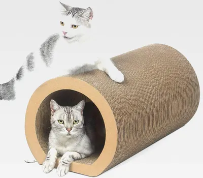 Produktbild von Katzenkratzer, Tunnel, Katzenkratzmatte, Bett-Lounge mit Katzenminze, robuster Karton & Konstruktion (50 x 33 x 30,5 cm)