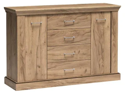 Produktbild von Masseno Kommode DESIO 142 cm Sideboard mit 4 Schubladen und 2 Türen für Wohnzimmer Schlafzimmer Modern 142x42x95,5 cm Eichefarben