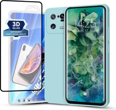 Produktbild von Hülle für Xiaomi 13 Pro 5G mit 9H Displayglas Displayschutz Plus Case Cover Bumper Silikon Softgrip Schutzhülle Farbe: Hellblau