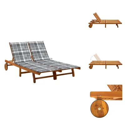 Image de vidaXL Bain de soleil 2 personnes avec coussins en bois massif d'acacia - Bains de soleil