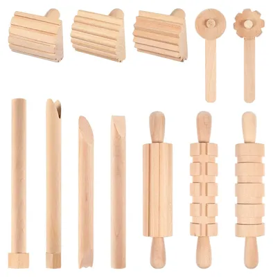 Productafbeelding van Omgoods - Houten Kneed- en Modelleertools Set van 12 voor Kinderen