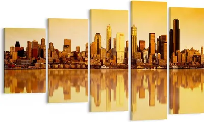 Produktbild von Bild auf Leinwand - Leinwandbild - Stadt Wolkenkratzer Wasser - 100x60cm - Wand Bild - Wanddeko - Leinwanddruck - Bilder - Kunstdruck - Wanddekoration - Leinwand bilder - Wandkunst - EG100x60-0118