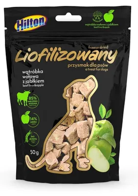 Zdjęcie produktu dla Przysmak dla psa Hilton liofilizowany z wątróbka wołowa i jabłko 50g