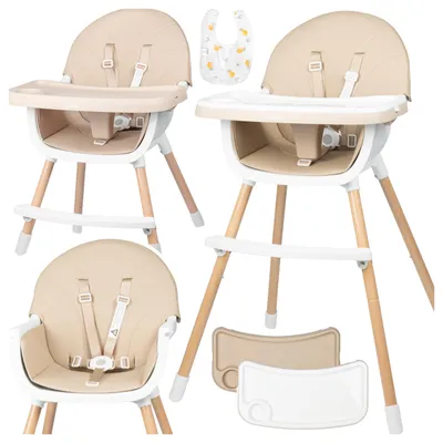 Immagine prodotto di Malplay Seggiolone Seggiolone per bambini Seggiolone pieghevole 3in1 Vassoio regolabile Cinture Biteo Beige