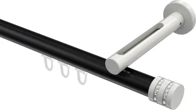 Produktbild von Interdeco Innenlaufstange / Gardinenstange mit Innenlauf Schwarz / Weiß, Typ Siteno Estana (Glitzerkappe), 20 mm Ø 1-läufig, 140 cm