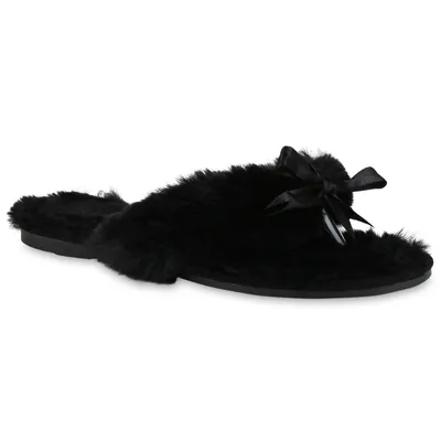 Produktbild von VAN HILL Damen Hausschuhe Warm Gefütterte Sandalen Zehentrenner Schleifen 818526, Farbe: Schwarz, Größe: 40