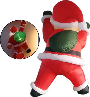 Produktbild von 2m Hoher aufblasbarer Kletter-Weihnachtsmann mit Geschenkbox, aufblasbarer hängender Weihnachtsmann mit integrierter LED für Weihnachtsfeier, Outdoor