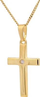 Produktbild von Gold Anhänger Kreuz Zirkonia mit Goldkette  585-14 Karat Gold 50 cm
