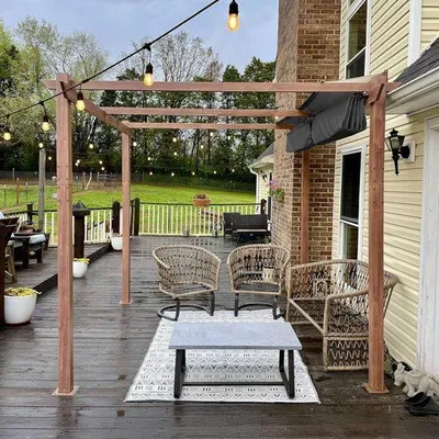Produktbild von PURPLE LEAF Pergola 3 x 3 m Holzoptik Terrassenüberdachung Rostfreier Aluminium Pavillon mit Einziehbarem Dach Freistehend mit Markisenschutz, Grau