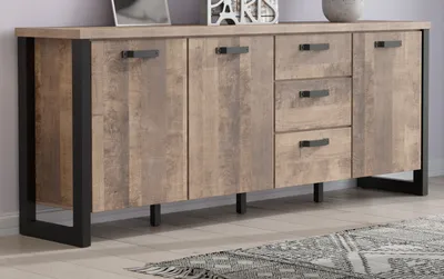 Produktbild von Sideboard "Emile" Eiche Tabak und schwarz Wohnzimmer Kommode Esszimmer Anrichte 214 x 85 cm