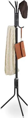 Produktbild von Relaxdays Garderobenständer, mit 8 Haken, Metall, Jacken, Mäntel, Hüte, Standgarderobe, HBT: 169 x 40 x 48 cm, schwarz