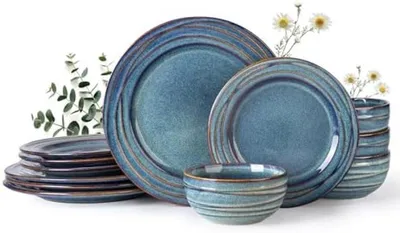 Productafbeelding van PromoHome® servies voor 4 personen – 12-delig, met de hand beschilderd, blauw