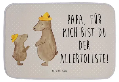 Produktbild von Mr. & Mrs. Panda Badezimmerteppich Bären mit Hut - Grau Pastell - Geschenk, Vatertag, duschmatte, Duschvorleger, Bruder, Badematte, Badteppich, Kinder, Badläufer, Familie