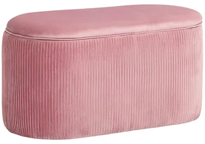 Image de Banc de rangement - Banc rembourré - Revêtement en velours - Espace de rangement - Style français - Rose - 81 x 40 x 41 cm