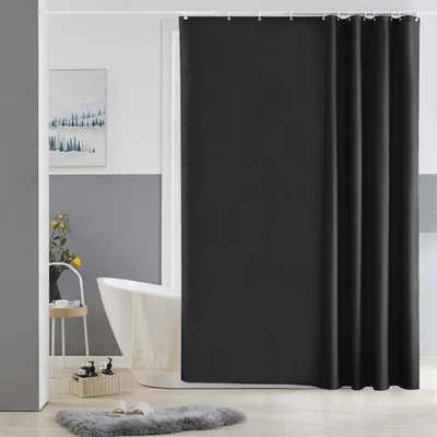 Produktbild von Duschvorhang 180x180 Schwarz Polyester Schimmelresistent Wasserdicht Haken