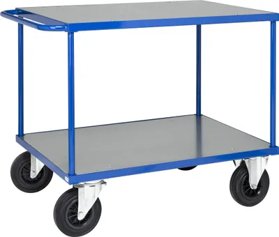 Produktbild von Kongamek Tischwagen in blau 1300x800x870mm Ladefläche Stahlblech verzinkt mit Schiebegriff, Gummibereifung ohne Bremse
