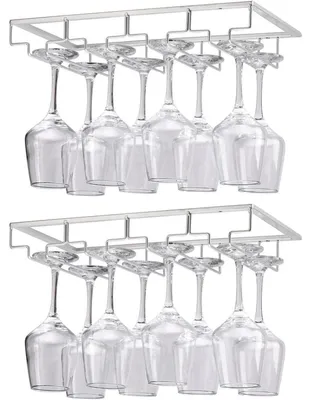 Productafbeelding van Wijnrek, 4 rijen, van metaal, zilverkleurig, 2 stuks, voor inbouw