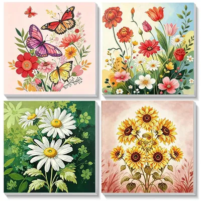 Zdjęcie produktu dla Zestaw 4 obrazów do malowania po numerach dla dzieci, motyw zwierzęta, z ramką, wymiar 20x20 cm