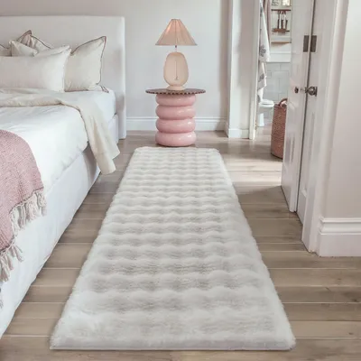 Zdjęcie produktu dla Dywan z włókien syntetycznych, biały, 60x180 cm, antypoślizgowy, nadający się do prania, idealny do sypialni i biura