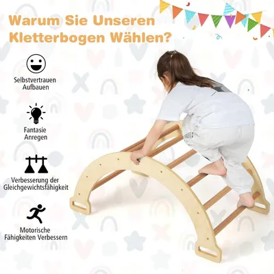 Produktbild von 2-in-1-Bogenwippe mit Kissen Doppelseitiger Kletterbogen Natürlich